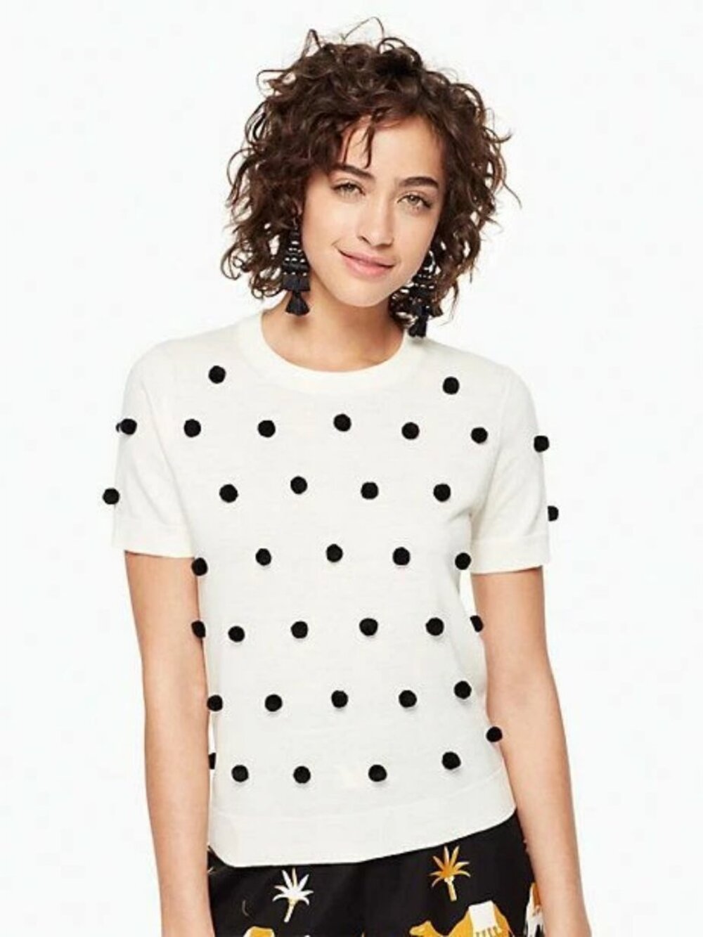 Cotton/Cashmere Blend Spice Things Up Pom Sweater
